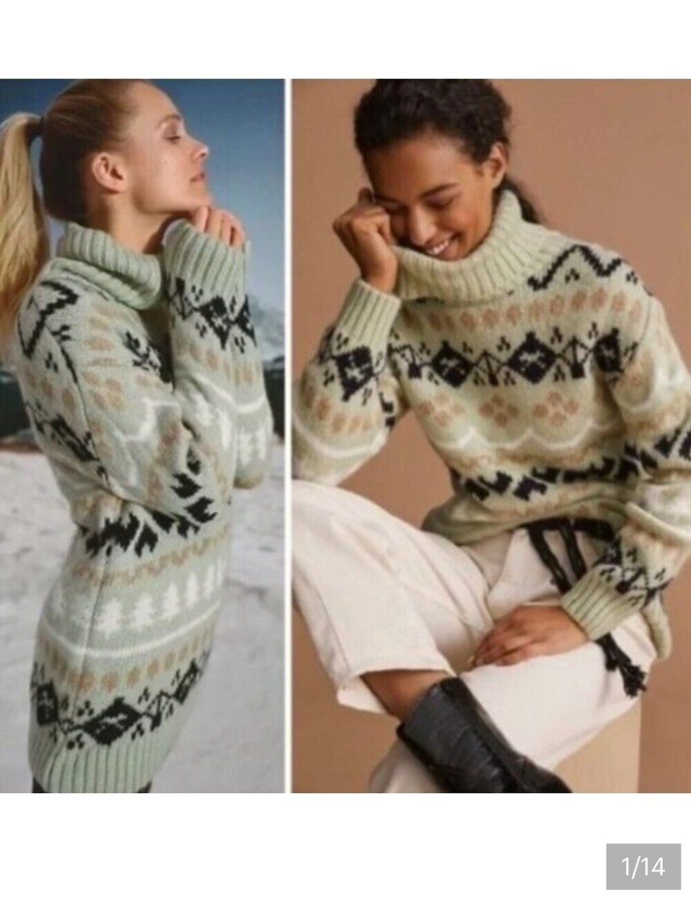 Anthropologie Fair Isle Knit Turtleneck Sweater Size Medium